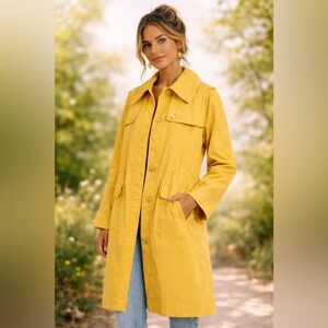 London Fog Yellow Trench Coat XL Lightweight Rain Jacket Spring